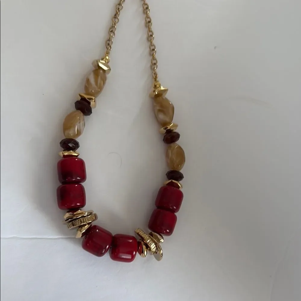 NWT Chico’s Elegant Red and Gold Beaded Necklace - Picture 7 of 10